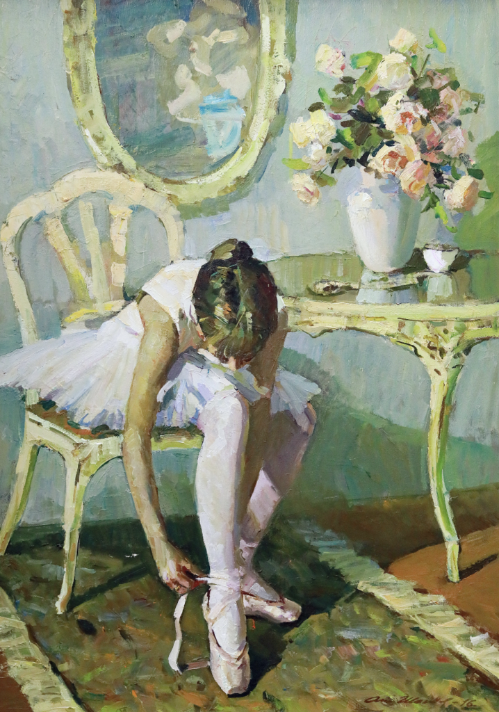 Ballerina Fixing the Pointe Shoes